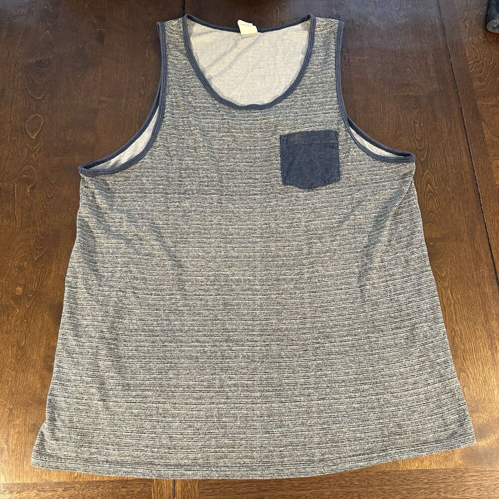 Hollister Mens Gray and Blue Ringer Tank Top with Pocket Size Large